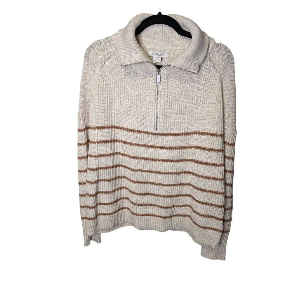Rachel Zoe Cream Half Zip Striped Sweater Men's Size Medium